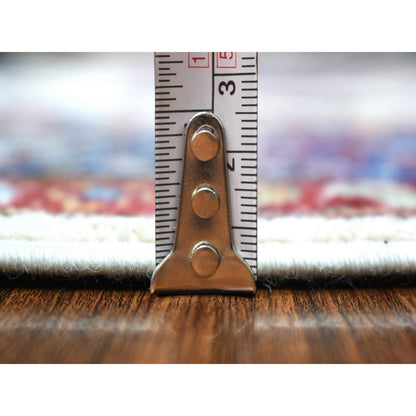 4'1"X5'8" Ivory Pure Wool Hand Knotted Caucasian Super Kazak Rug