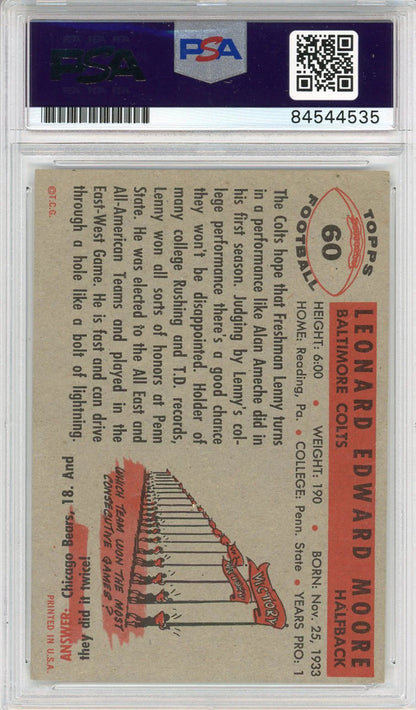 Lenny Moore "Hof 75" Autographed 1956 Topps Card #60 (Psa Auto 10)