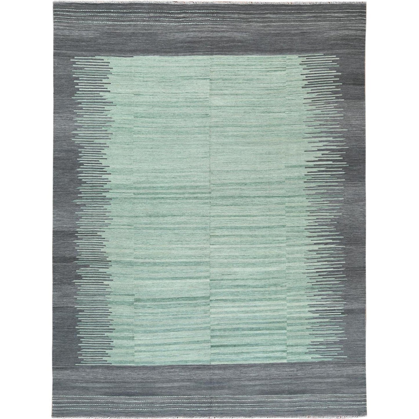 8'2"X10'1" Hand Woven Light Green Flat Weave Kilim Handspun Wool Rug