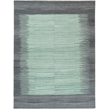 8'2"X10'1" Hand Woven Light Green Flat Weave Kilim Handspun Wool Rug