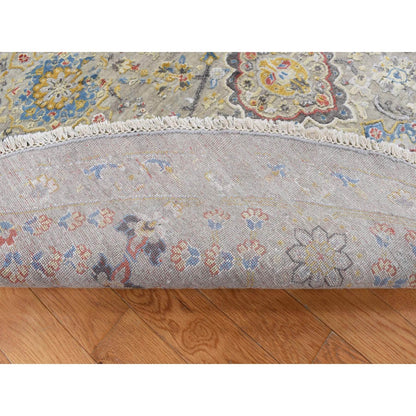 10'X10' Gray The Sunset Rosettes Silk And Wool Hand Knotted Round Rug