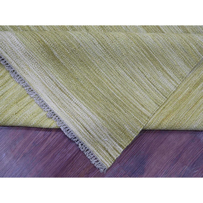8'8"X12' Green Solid Design Hand Woven Hand Spun Wool Flat Weave Rug