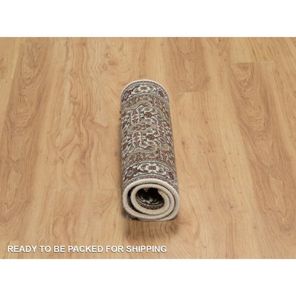 2'X3' White Hand Knotted Small Rug Tebraz Mahi Medallion Design Wool Mat