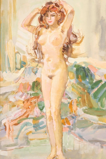 Erno Zorad "Relaxation" Signed Watercolor Nude Painting - Rare Hungary Artist