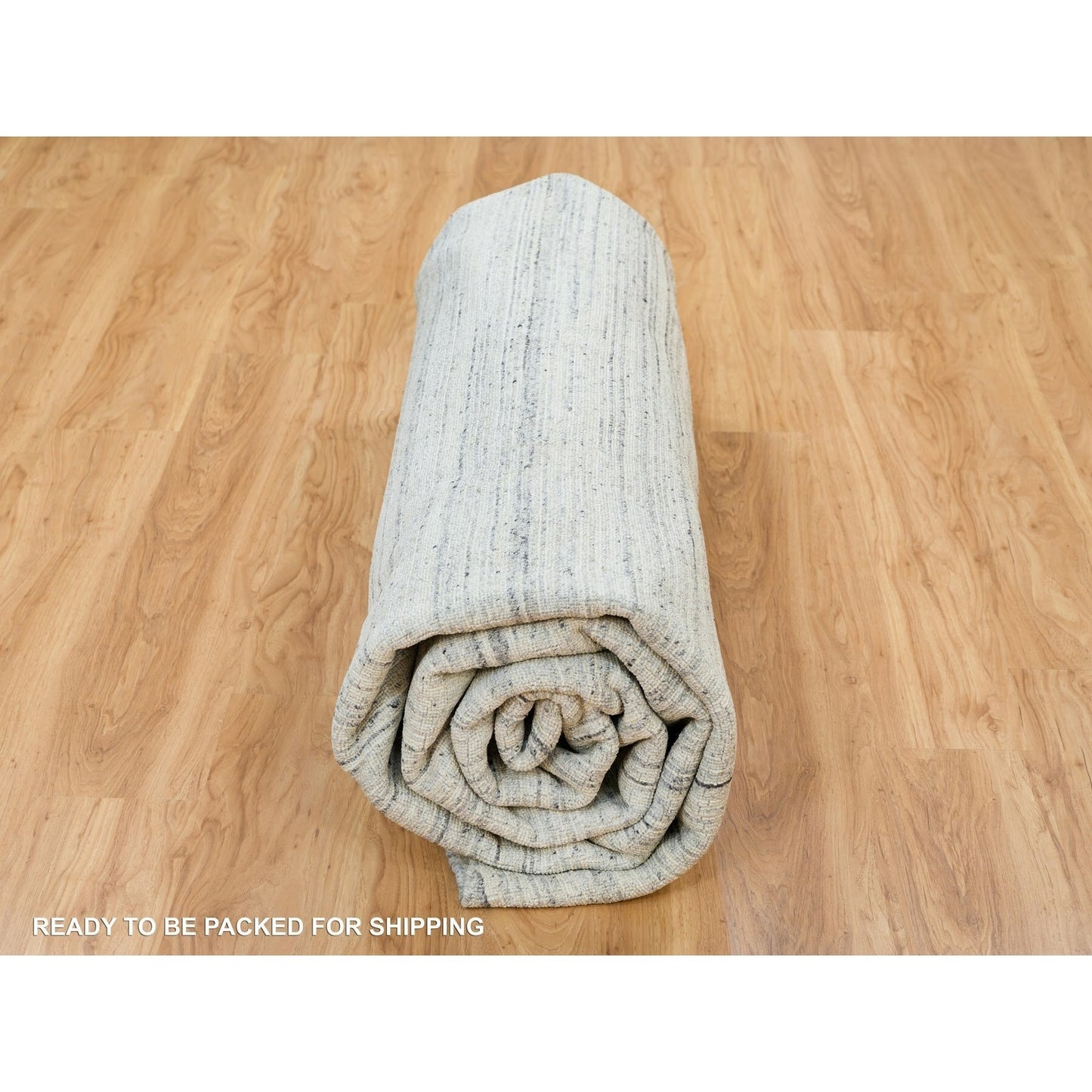 12'X12' Ivory Wool Hand Loomed Plain Modern Striae Design Round Rug