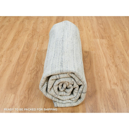 12'X12' Ivory Wool Hand Loomed Plain Modern Striae Design Round Rug