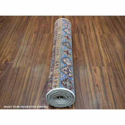 2'7"X9' Ivory Khorjin Design Runner Super Kazak Handknotted Pure Wool Rug