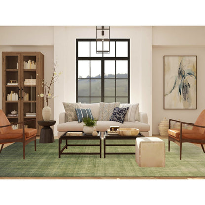 10'X14'4" Herbal Green Hand Knotted Vertical Ombre Design Soft Wool Rug