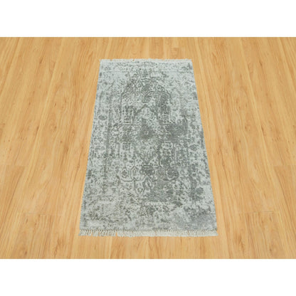 Rug 2'x3'2" Gray Broken Zoroastrian Hand Knotted Wool and Silk Oriental