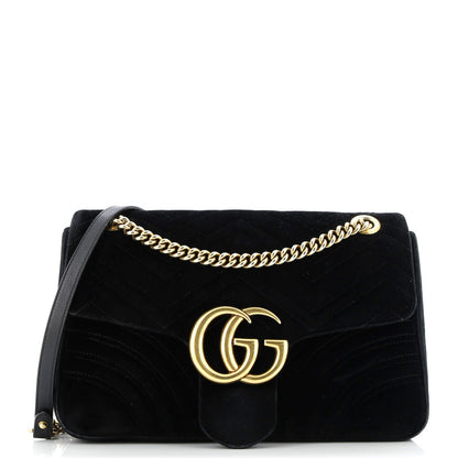 Gucci Gg Marmont Flap Bag Matelasse Velvet Medium
