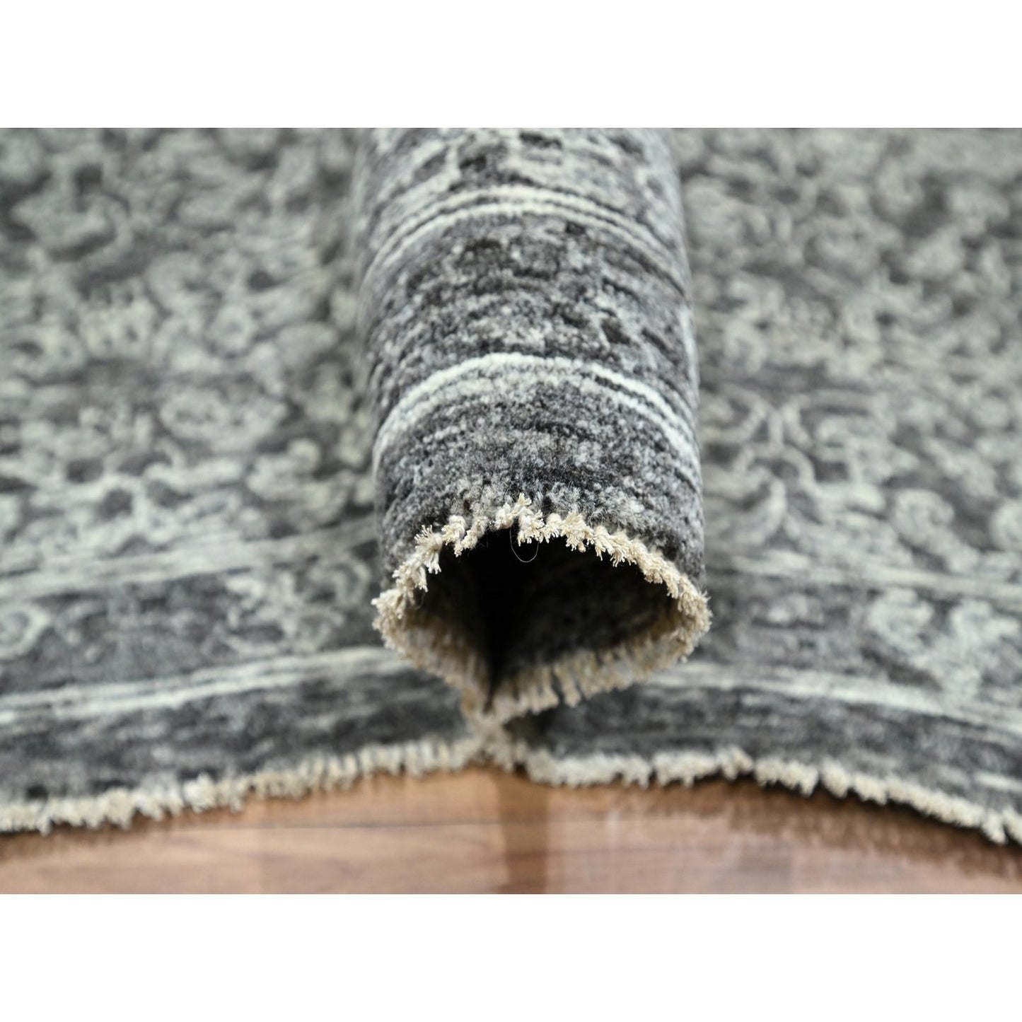 9'X12' Dove Gray Pre Historic Mamluk Design Hand Knotted Pure Wool Rug