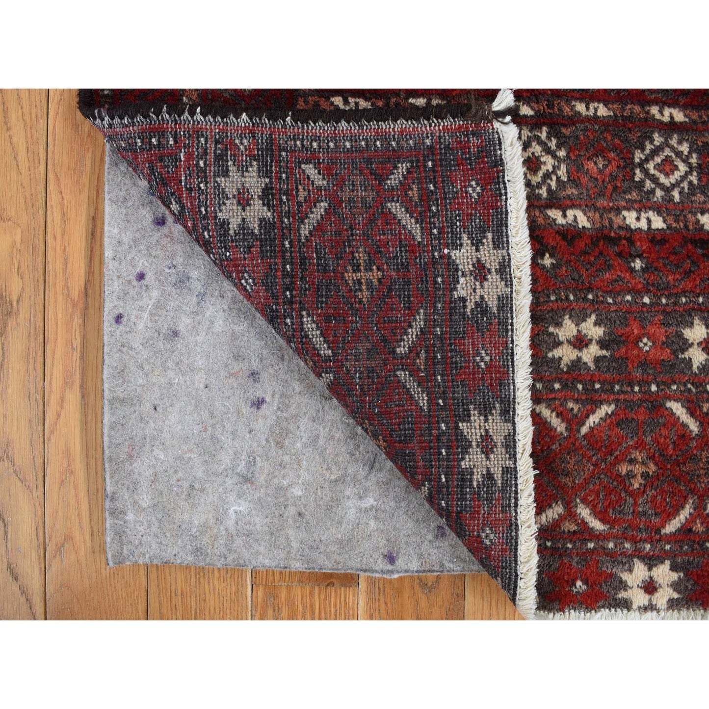 3'7"X7'1" Red Old Zoroastrian Balooch 100% Wool Hand Knotted Rug
