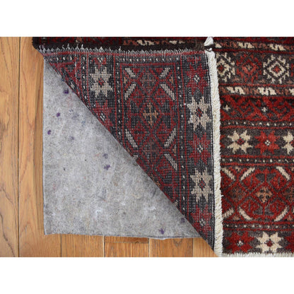 3'7"X7'1" Red Old Zoroastrian Balooch 100% Wool Hand Knotted Rug