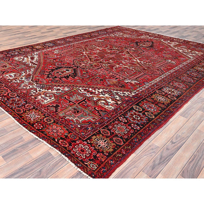 9'9"X12'6" Red Pure Wool Hand Knotted Vintage Zoroastrian Heris Rug