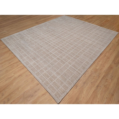 8'3"X9'10" Beaver Brown Hand Loomed Modern Erased Box Design All Wool Rug