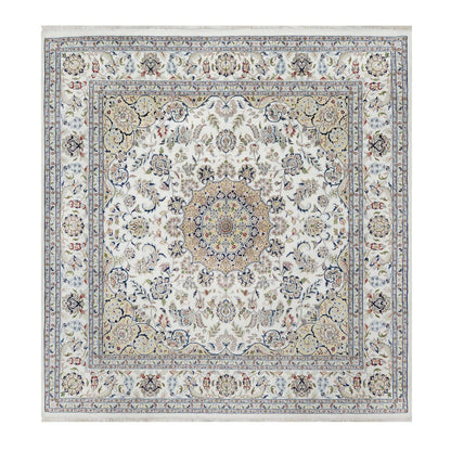 10'2"X10'2" Snow White 250 Kpsi Hand Knotted Nain Wool & Silk Square Rug