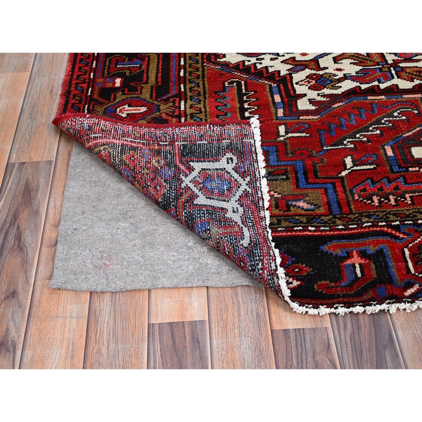 8'X11' Sox Red Antique Zoroastrian Heris Wool Hand Knotted Oriental Rug