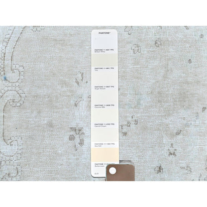 8'8"X12' Hand Knotted Ivory Vintage Farsian Karman Worn Wool Rug