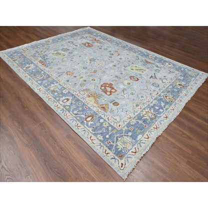 9'X11'9" Chrome Soft Wool Hand Knotted Oushak Supple Oriental Rug