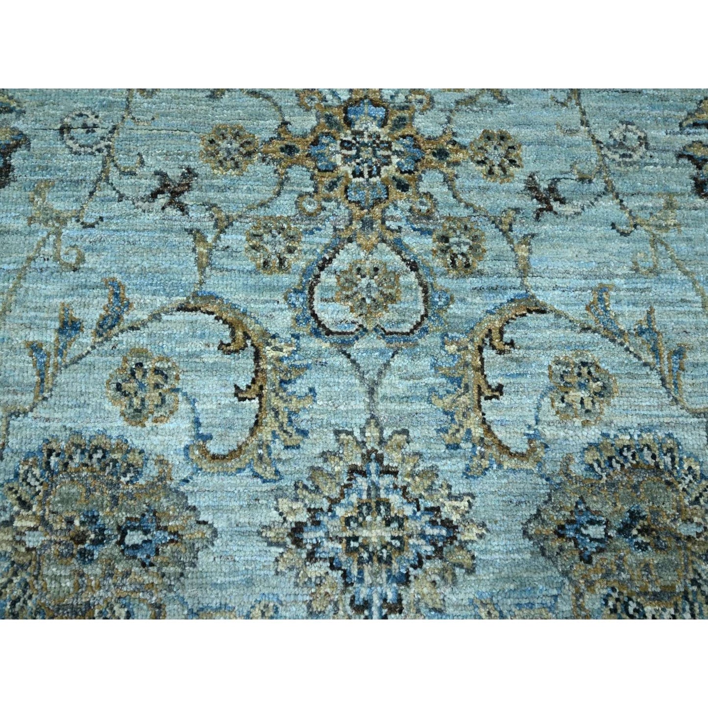 8'1"X8'1" Blue Agra Shah Abbas Flower Design Wool Hand Knotted Square Rug