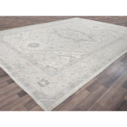 10'X13'7" White Wash Peshawar With Heris Design Hand Knotted Pure Wool Rug