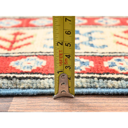 2'9"X13'7" Ivory Kazak With Geometric Design Hand Knotted Rug Wool Runner