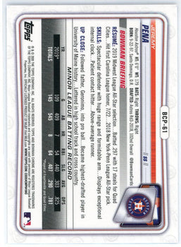 Jeremy Pena 2020 Bowman Chrome 1St Bowman Sapphire Refractor Rookie Card #Bcp-61