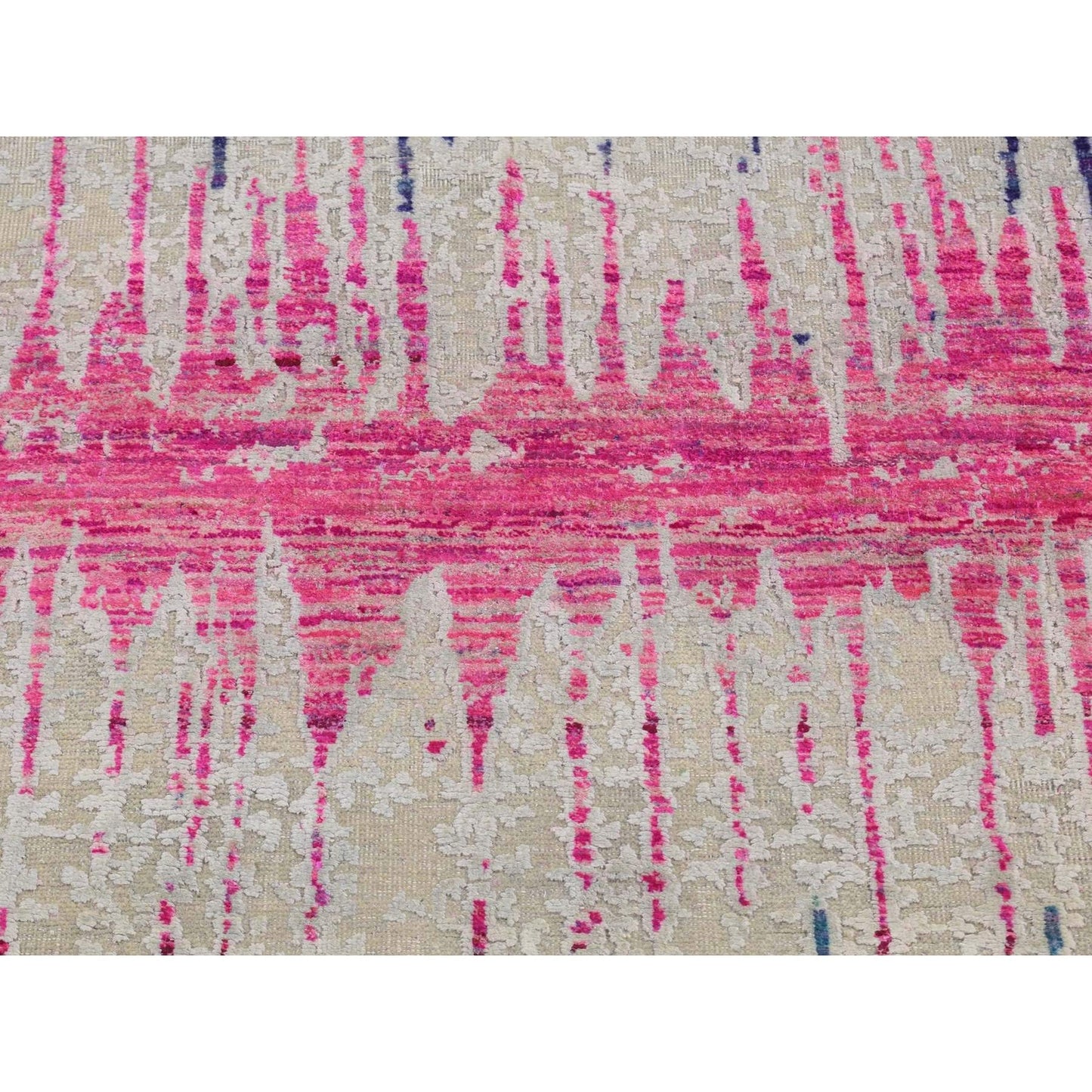 2'7"X14' The Cardiac Sari Silk With Textured Wool Runner Hand Knotted Rug