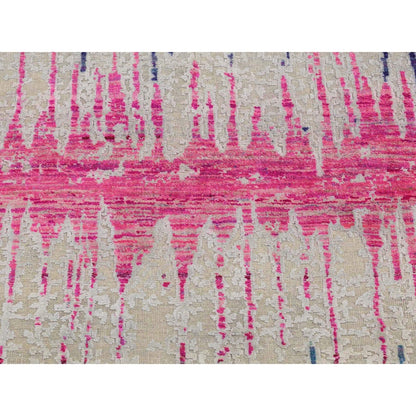 2'7"X14' The Cardiac Sari Silk With Textured Wool Runner Hand Knotted Rug