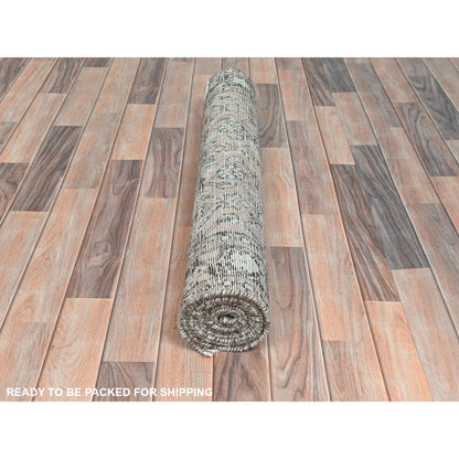 3'5"X9'2" Beige Hand Old Vintage Farsian Amadan Worn Down Wool Runner Rug