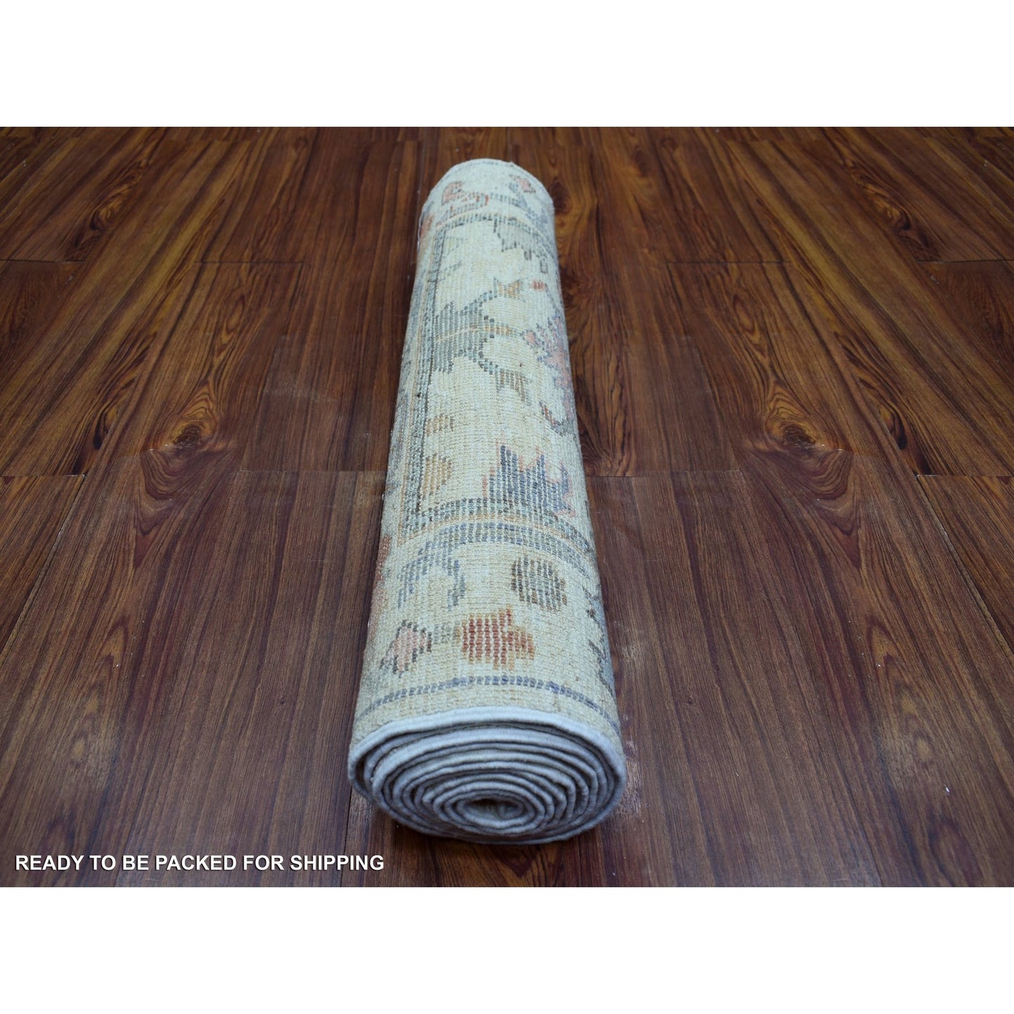 2'8"X11'8" Ivory Leaf Design Hand Knotted Angora Oushak Wool Runner Rug
