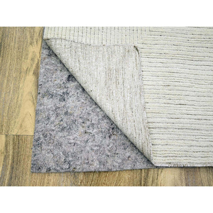 9'X12' Daisy White Geometric Variegated Line Design Wool Hand Knotted Rug