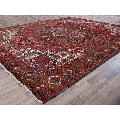 10'X12'4" Ruby Red Vintage Zoroastrian Heris Wool Hand Knotted Clean Rug