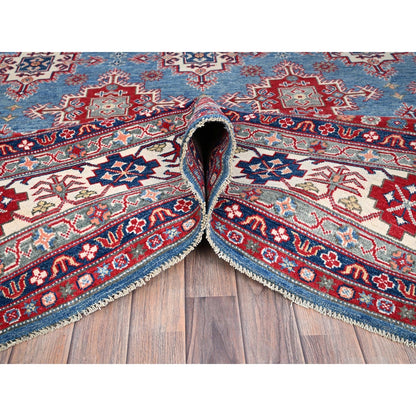 9'2"X11'9" Blue Hand Knotted Geometric Medallions Pure Wool Oriental Rug