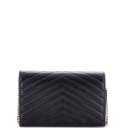 Saint Laurent Classic Monogram Wallet On Chain Matelasse Chevron Leather Small