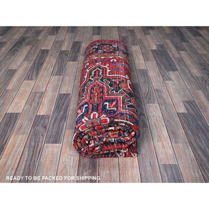 7'X9' Red Vintage Zoroastrian Heris Shaved Low 100% Wool Hand Knotted Rug