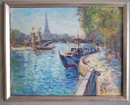 French Art Framed Signed Oil Painting Eiffel Tower Andre Paris