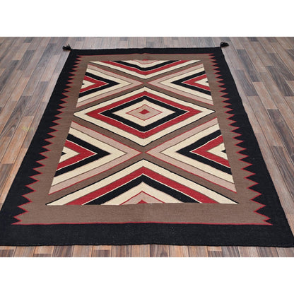 5'2"x7' Brown Flat Weave Southwest Geometric Design Hand Woven Wool Rug