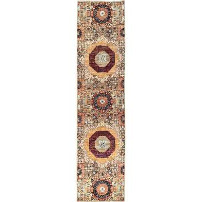 2'5"X10'3" White Mamluk Design Soft Wool Hand Knotted Runner Oriental Rug