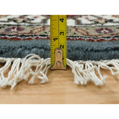 5'X5' Gray Wool And Silk Hand Knotted Tebraz Mahi Round Oriental Rug