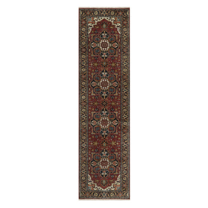 2'8"X10' Ruby Red Hand Knotted Wool Rug Runner Antiqued Fine Heris Revival