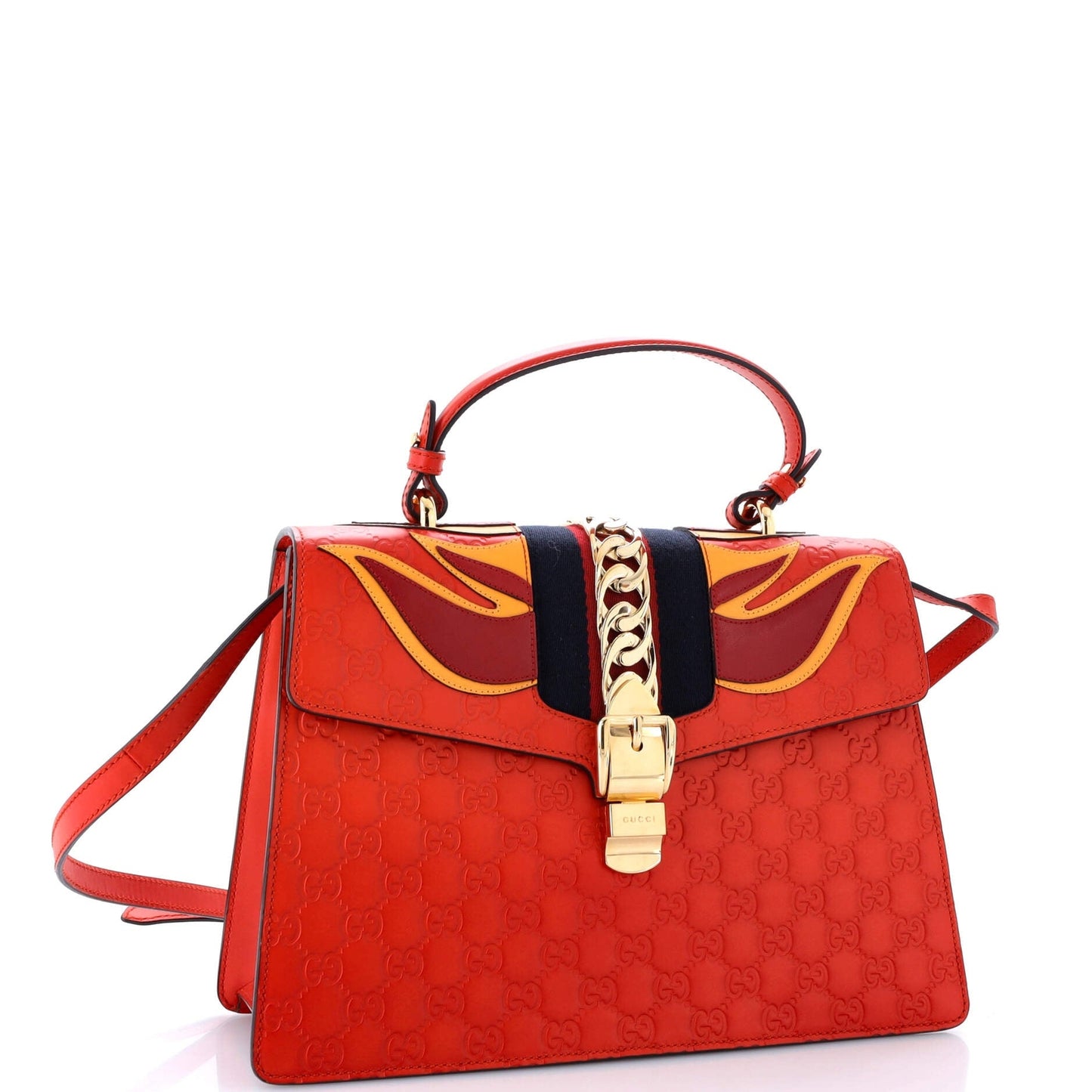 Gucci Sylvie Top Handle Bag Guccissima Leather With Applique Medium