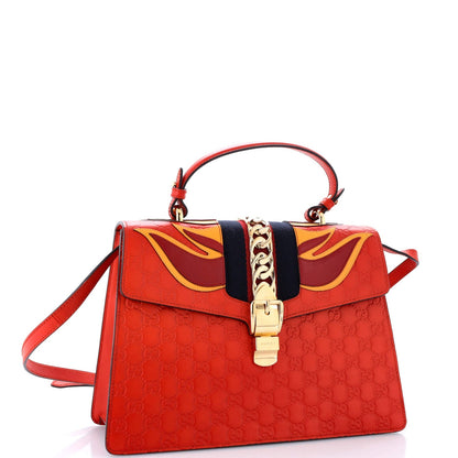 Gucci Sylvie Top Handle Bag Guccissima Leather With Applique Medium