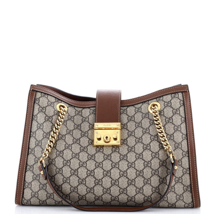 Gucci Padlock Chain Tote Gg Coated Canvas With Leather Medium