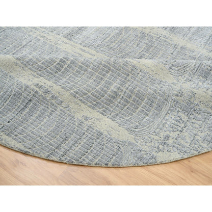 9'X9' Gray Jacquard Hand Loomed Wool And Plant Based Silk Round Rug