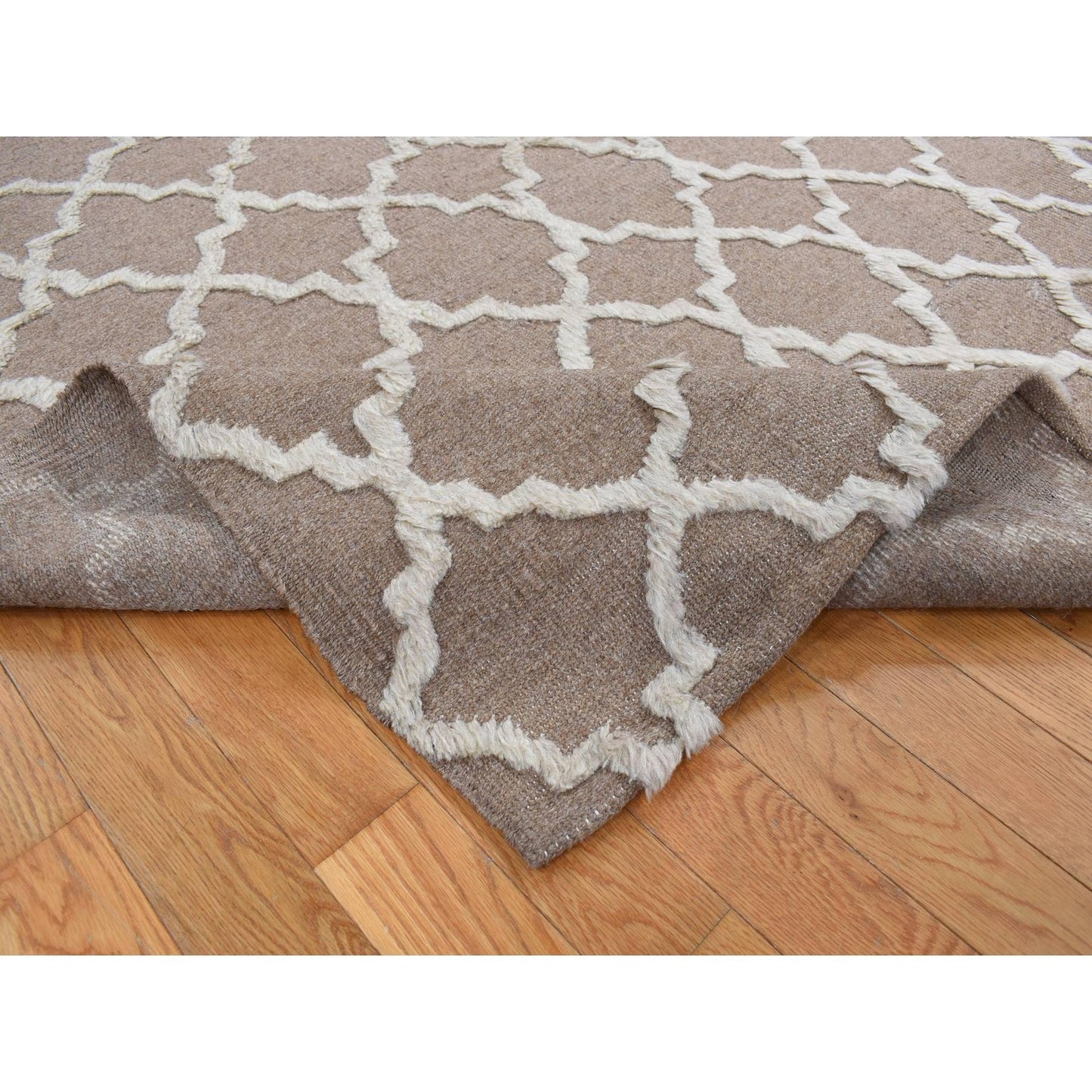 7'10"X9'9" Brown Moroccan Crisscross Design Pure Wool Hand Knotted Rug