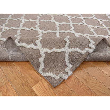 7'10"X9'9" Brown Moroccan Crisscross Design Pure Wool Hand Knotted Rug