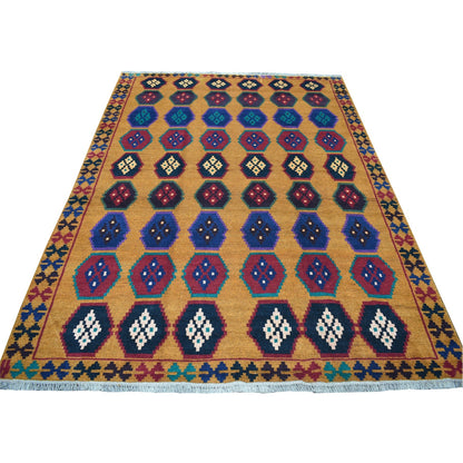 6'X7'10" Geometric Design Hand Made Wool Colorful Afghan Tribal Rug