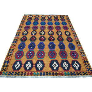 6'X7'10" Geometric Design Hand Made Wool Colorful Afghan Tribal Rug