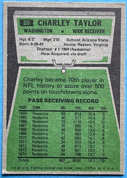 Charley Taylor Autographed 1975 Topps Football